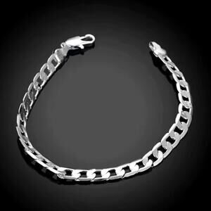 Men's Women's 4mm 925 Silver Cuban Chain Bracelet 8 in. Christmas Birthday Gift